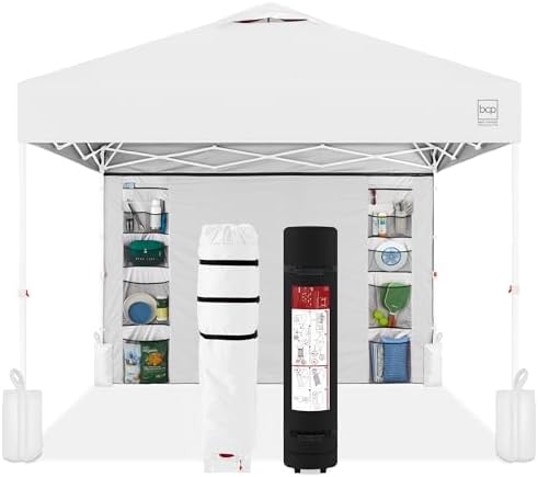 10x10 Pop Up Canopy Tent with Sidewall, White/White
