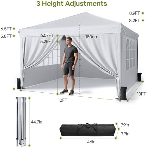 10x10 Pop Up Canopy Tent with Sidewalls, One-Push Instant Setup, alternate view 3