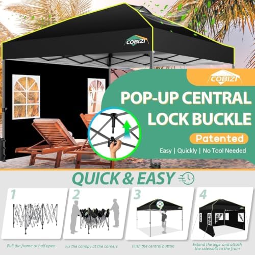 10x10 Pop up Canopy Tent with Sidewalls, One Push Setup Tent, Black in Black, alternate view 2