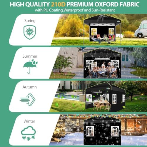 10x10 Pop up Canopy Tent with Sidewalls, One Push Setup Tent, Black in Black, alternate view 3