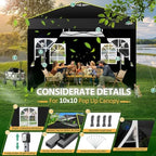 10x10 Pop up Canopy Tent with Sidewalls, One Push Setup Tent, Black in Black, alternate view 4
