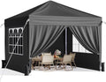 10x10 Pop Up Canopy Tent with Sidewalls, Portable Shelter, Black in Black