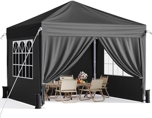10x10 Pop Up Canopy Tent with Sidewalls, Portable Shelter, Black in Black