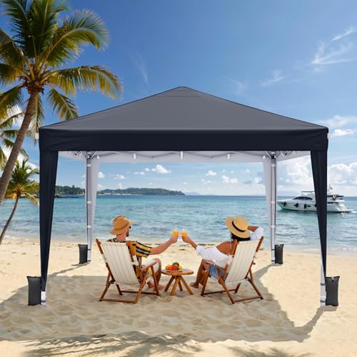 10x10 Pop Up Canopy Tent with Sidewalls, Portable Shelter, Black in Black, alternate view 2