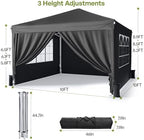 10x10 Pop Up Canopy Tent with Sidewalls, Portable Shelter, Black in Black, alternate view 3