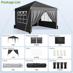 10x10 Pop Up Canopy Tent with Sidewalls, Portable Shelter, Black in Black, alternate view 5