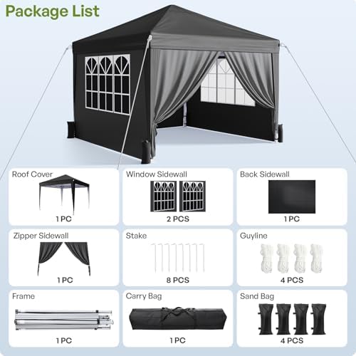 10x10 Pop Up Canopy Tent with Sidewalls, Portable Shelter, Black in Black, alternate view 5