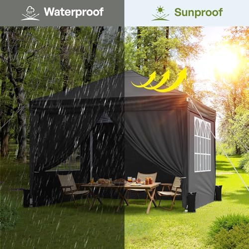 10x10 Pop Up Canopy Tent with Sidewalls, Portable Shelter, Black in Black, alternate view 6