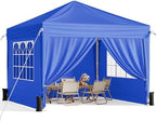 10x10 Pop Up Canopy Tent with Sidewalls, Portable Shelter, Blue in Blue