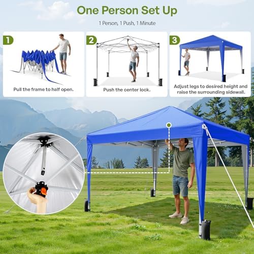 10x10 Pop Up Canopy Tent with Sidewalls, Portable Shelter, Blue in Blue, alternate view 4