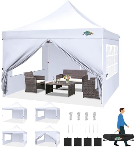 10x10 Pop Up Canopy Tent with Sidewalls, Waterproof Commercial Outdoor Instant Gazebo UV Protection 50+ Event