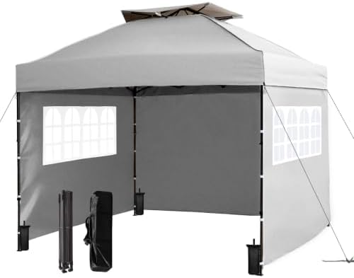 10x10 Pop Up Canopy Tent with Window Sidewalls & Top Vent, Portable Instant Folding Gazebo Sun Shade for Sports