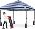10x10 Pop Up Canopy, Weather Protection Tent, Navy Blue Stripes