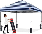 10x10 Pop Up Canopy, Weather Protection Tent, Navy Blue Stripes