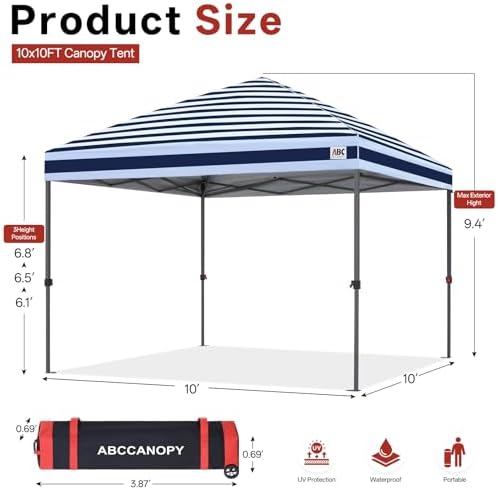 10x10 Pop Up Canopy, Weather Protection Tent, Navy Blue Stripes, alternate view 3