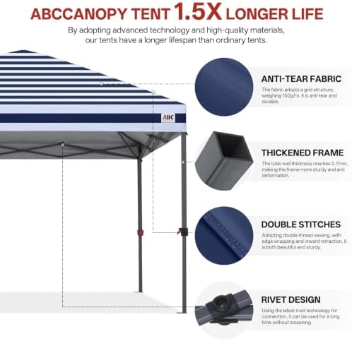 10x10 Pop Up Canopy, Weather Protection Tent, Navy Blue Stripes, alternate view 5