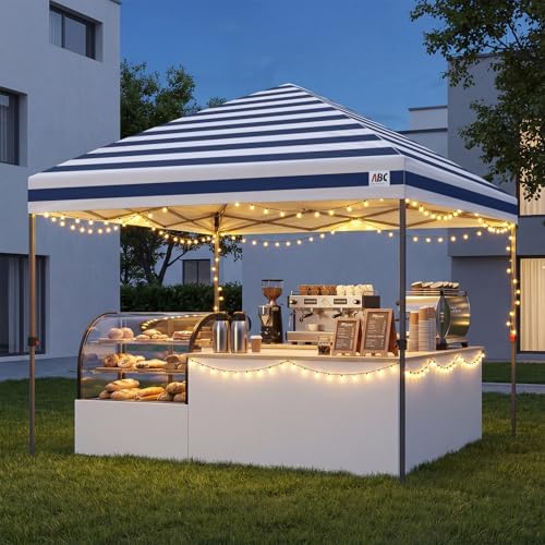 10x10 Pop Up Canopy, Weather Protection Tent, Navy Blue Stripes, alternate view 6