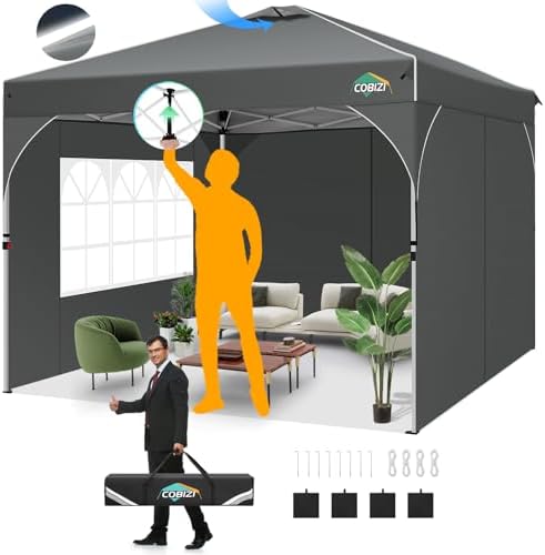 10x10 Pop Up Canopy with 3 Sidewalls, 1-Person Setup, Waterproof