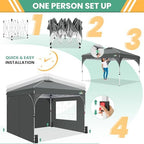 10x10 Pop Up Canopy with 3 Sidewalls, 1-Person Setup, Waterproof, alternate view 6