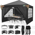 10x10 Pop Up Canopy with 4 Sidewalls, One Push Easy Setup, Black in Black