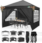 10x10 Pop Up Canopy with 4 Sidewalls, One Push Easy Setup, Black in Black