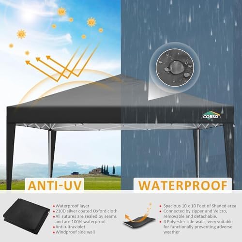 10x10 Pop Up Canopy with 4 Sidewalls, One Push Easy Setup, Black in Black, alternate view 5