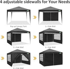 10x10 Pop Up Canopy with 4 Sidewalls, One Push Easy Setup, Black in Black, alternate view 6