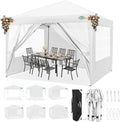 10x10 Pop Up Canopy with 4 Sidewalls, One Push Easy Setup, White in White