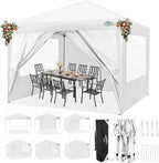 10x10 Pop Up Canopy with 4 Sidewalls, One Push Easy Setup, White in White