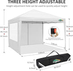 10x10 Pop Up Canopy with 4 Sidewalls, One Push Easy Setup, White in White, alternate view 3