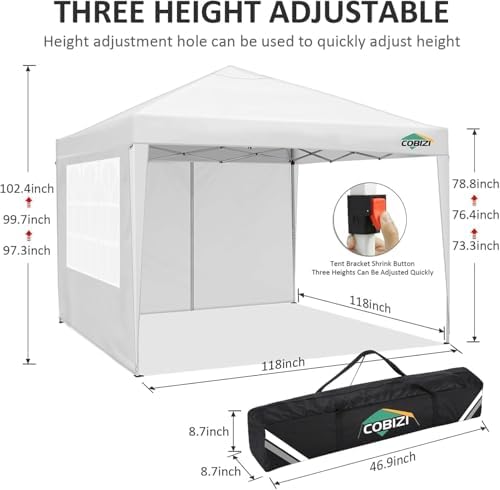 10x10 Pop Up Canopy with 4 Sidewalls, One Push Easy Setup, White in White, alternate view 3