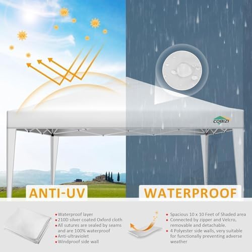 10x10 Pop Up Canopy with 4 Sidewalls, One Push Easy Setup, White in White, alternate view 4