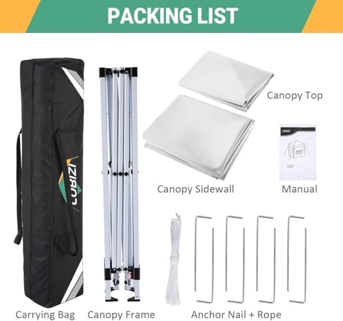 10x10 Pop Up Canopy with 4 Sidewalls, One Push Easy Setup, White in White, alternate view 6