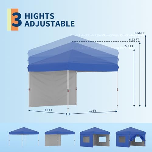 10x10 Pop Up Canopy with One Sidewalls, Blue in Blue, alternate view 3