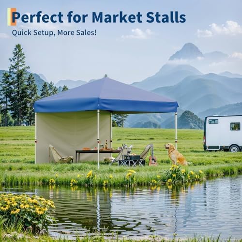 10x10 Pop Up Canopy with One Sidewalls, Blue in Blue, alternate view 5