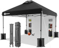 10x10 Pop Up Canopy with Sidewall, One Push Easy Setup, Black in Black