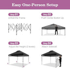 10x10 Pop Up Canopy with Sidewall, One Push Easy Setup, Black in Black, alternate view 6