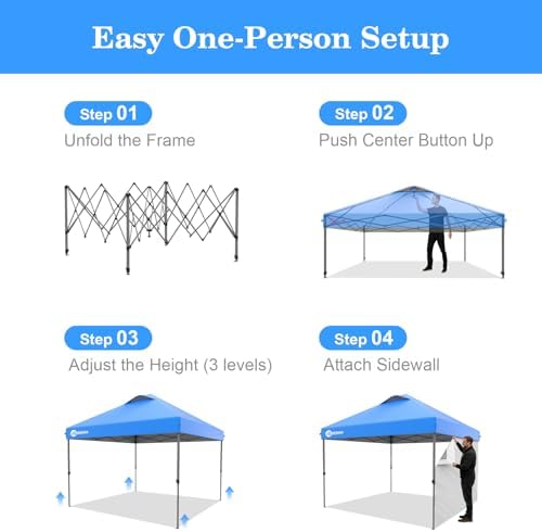 10x10 Pop Up Canopy with Sidewall, One Push Easy Setup, Blue in Blue, alternate view 6
