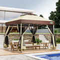 10x10 Pop up Gazebo, One-Push Setup Canopy Tent(Khaki & Brown)