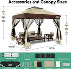 10x10 Pop up Gazebo, One-Push Setup Canopy Tent(Khaki & Brown), alternate view 2