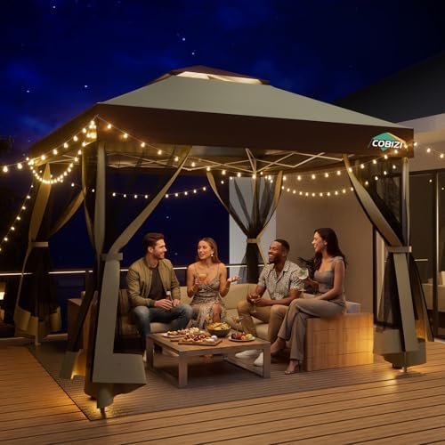 10x10 Pop up Gazebo, One-Push Setup Canopy Tent(Khaki & Brown), alternate view 3