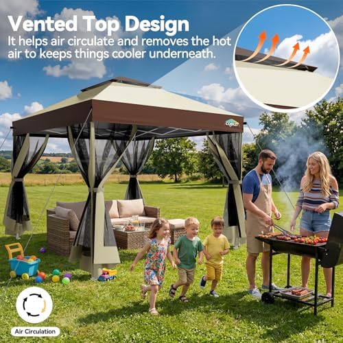 10x10 Pop up Gazebo, One-Push Setup Canopy Tent(Khaki & Brown), alternate view 5