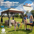 10x10 Pop up Gazebo, One-Push Setup Canopy Tent(Khaki & Brown), alternate view 5