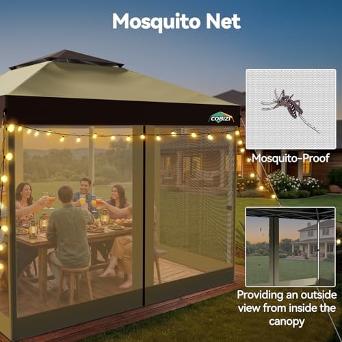 10x10 Pop up Gazebo, One-Push Setup Canopy Tent(Khaki & Brown), alternate view 6