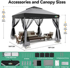10x10 Pop up Gazebo, One-Push Setup Canopy Tent(Light Gray & Gray), alternate view 2