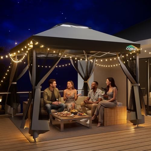 10x10 Pop up Gazebo, One-Push Setup Canopy Tent(Light Gray & Gray), alternate view 3