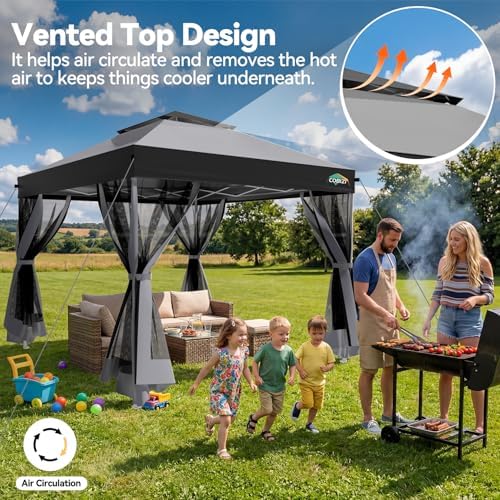 10x10 Pop up Gazebo, One-Push Setup Canopy Tent(Light Gray & Gray), alternate view 5