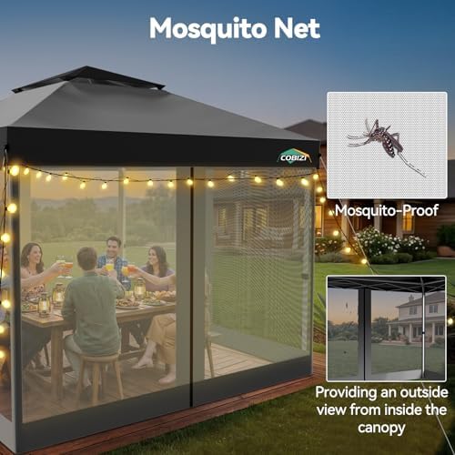 10x10 Pop up Gazebo, One-Push Setup Canopy Tent(Light Gray & Gray), alternate view 6