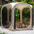 10x10 Pop Up Screen Tent, Mosquito Net Gazebo, UV Resistant, Beige in Beige