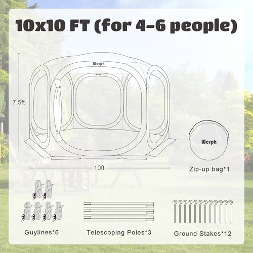 10x10 Pop Up Screen Tent, Mosquito Net Gazebo, UV Resistant, Green in Green, alternate view 2